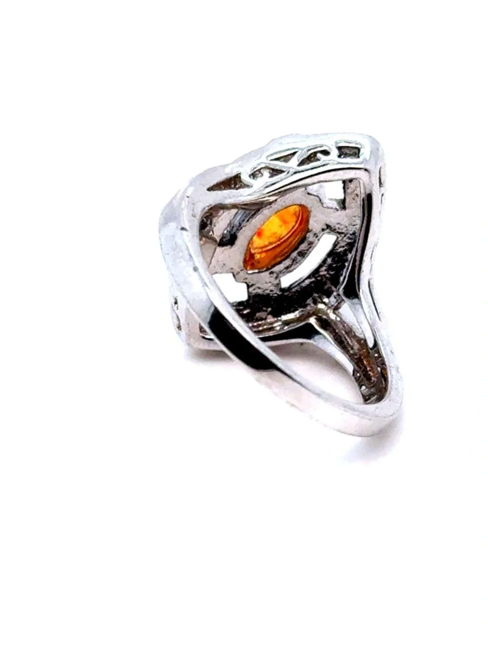 Silver Colored Amber Marquise Ring - Orange‎ Gemstone